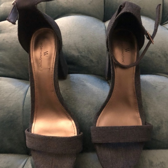 Denim Block Heel Sandal Ankle Strap Shoes - Picture 3 of 4